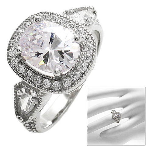 Oval cut CZ engagement ring w/ pear shaped accent CZs | Wholesale 925 Sterling Silver Rings - Jewelry | Main photo
