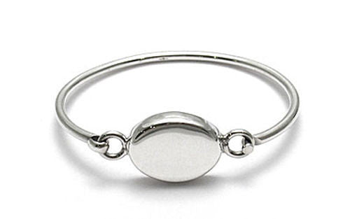 Precious Child's Bangle Bracelet with Gorgeous Engravable Oval Plate - 6 Inch | Wholesale 925 Sterling Silver Jewelry | Main