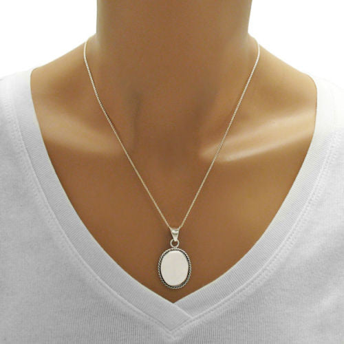 Engravable oval pendant/charm with rope border | Wholesale Sterling Silver Jewelry | Alternate photo