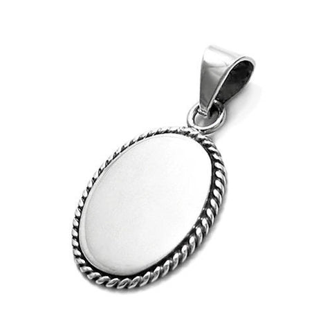 Engravable oval pendant/charm with rope border | Wholesale Sterling Silver Jewelry | Item photo