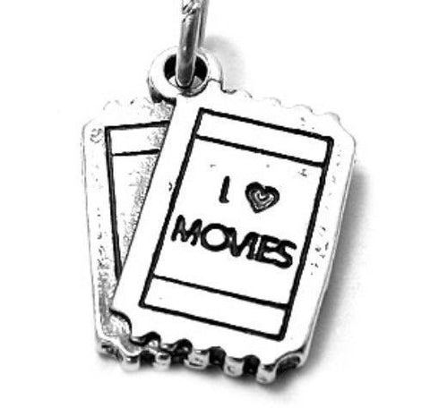 Adorable Pair of "I ♡ Movies" Tickets Charm. Wholesale Sterling Silver Charms - Jewelry
