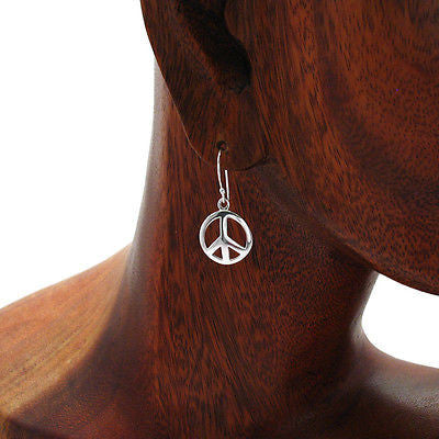 Groovy Sterling Silver Peace Sign Symbol Hanging Earrings.