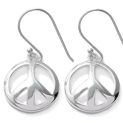 Groovy Sterling Silver Peace Sign Symbol Hanging Earrings.