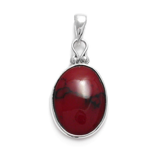 Beautiful pendant with a bright red jasper oval cabochon | Wholesale 925 Sterling Silver Jewelry | Item photo