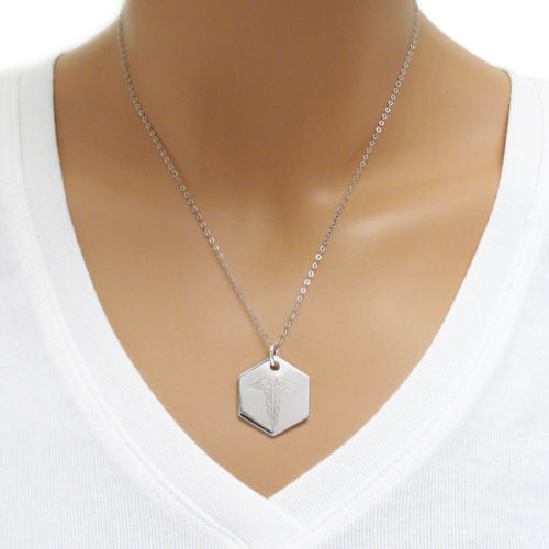 Dashing Sterling Silver Personalized Caduceus Medical Pendant with Necklace Options