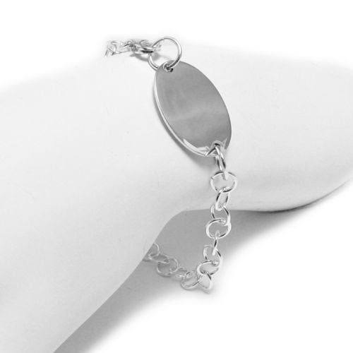 Gorgeous Personalized Oval Tag Pendant Bracelet - 7.5 Inch | Wholesale 925 Sterling Silver Jewelry | Alternate