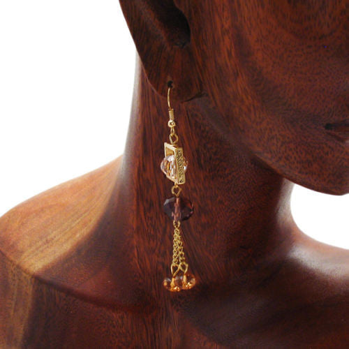 Pink, purple, & orange crystals dangling hook earrings | Wholesale Fashion Jewelry | Alternate photo