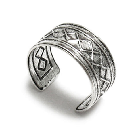Fancy Plaid Design on Toe Ring | Wholesale Sterling Silver Jewelry