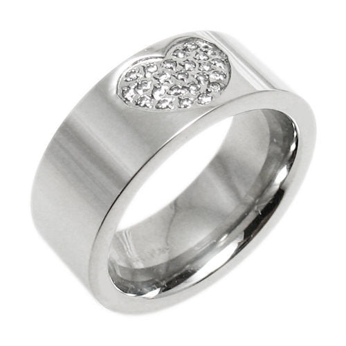 Plain band with embossed heart with micro pave CZ | Wholesale stainless steel rings - Jewelry | Main photo