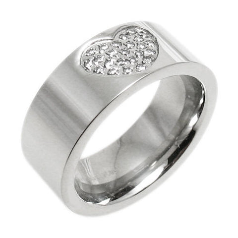 Plain band with embossed heart with micro pave CZ | Wholesale stainless steel rings - Jewelry | Main photo
