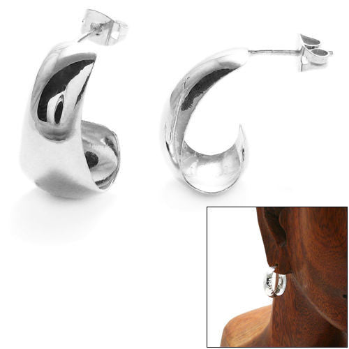 Plain Cigar Band Half Hoop Post Earrings | Wholesale Sterling Silver Jewelry | Alternate