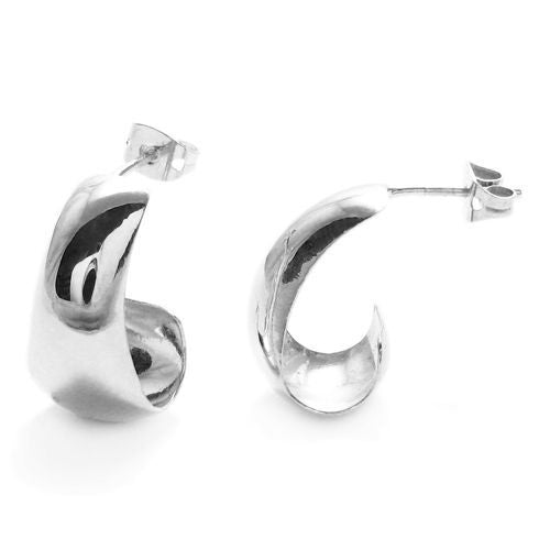 Plain Cigar Band Half Hoop Post Earrings | Wholesale Sterling Silver Jewelry | Main