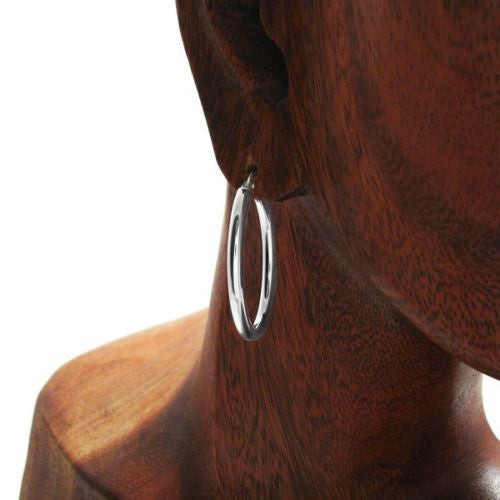 Trendy Plain Oval Hoop Earrings in 23mm | Wholesale Sterling Silver Jewelry | Alternate