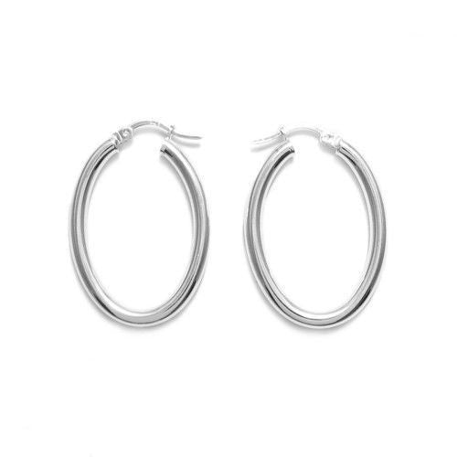 Trendy Plain Oval Hoop Earrings in 23mm | Wholesale Sterling Silver Jewelry | Alternate