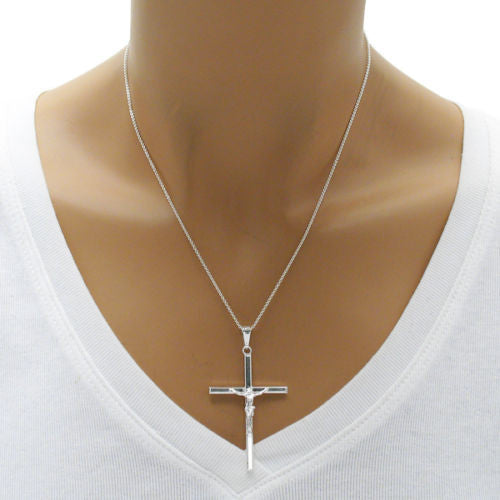 Polished and Plain Squared Crucifix Cross Pendant - 44x27mm | Wholesale 925 Sterling Silver Pendant - Jewelry | Alternate