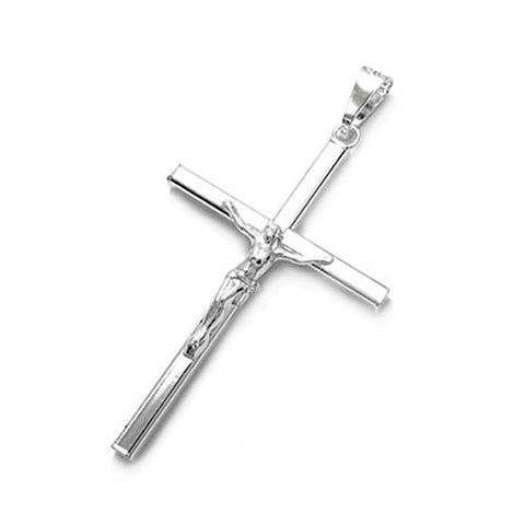Polished and Plain Squared Crucifix Cross Pendant - 44x27mm | Wholesale 925 Sterling Silver Pendant - Jewelry | Main