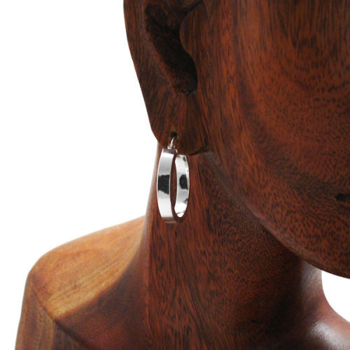 Classy Plain Squared Flat Hoop Earrings in 28mm  | Wholesale Sterling Silver Jewelry | Alternate