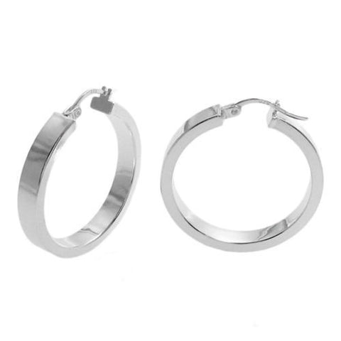 Glossy Plain Squared Flat Hoop Earrings in 31mm | Wholesale Sterling Silver Jewelry | Main