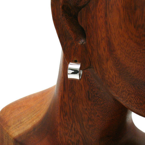 Elegant Plain Squared Huggie Post Earrings 8x14mm | Wholesale Sterling Silver Jewelry | Alternate