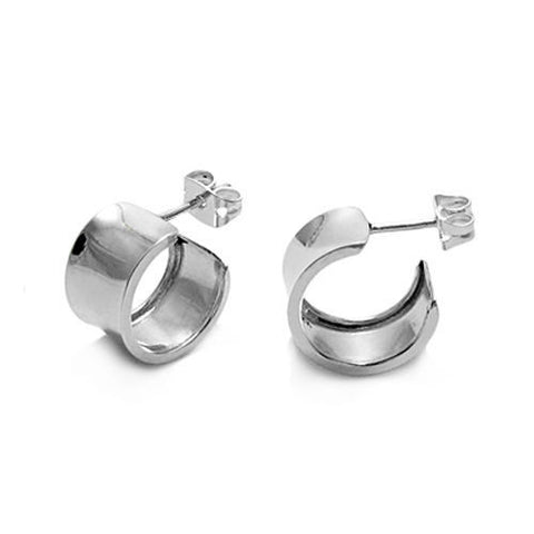 Elegant Plain Squared Huggie Post Earrings 8x14mm | Wholesale Sterling Silver Jewelry | Main