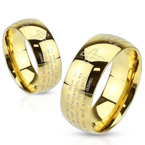 14K plated dome ring with Lord's Prayer engraved around the band | Wholesale stainless steel rings - Jewelry
