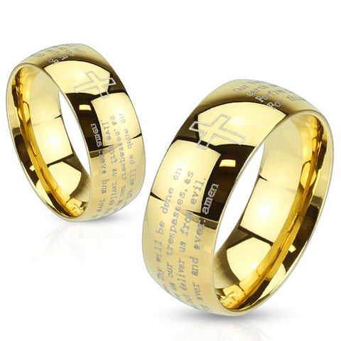 14K plated dome ring with Lord's Prayer engraved around the band | Wholesale stainless steel rings - Jewelry