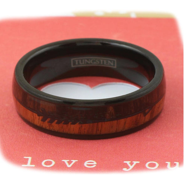 Black tungsten carbide ring | Two-tone wood black feathered arrow | Wholesale tungsten wedding bands | Rose Photo