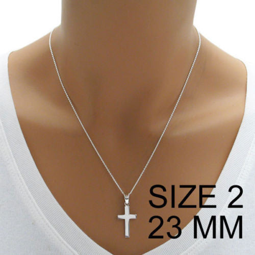 Polished and Simplistic Cross Pendant Charm - 23mm | Wholesale 925 Sterling Silver Pendant - Jewelry | Alternate