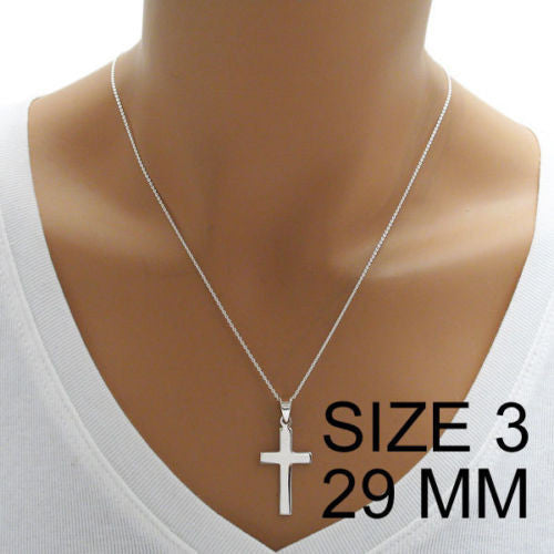 Polished and Simplistic Cross Pendant Charm - 29mm | Wholesale 925 Sterling Silver Pendant - Jewelry | Alternate
