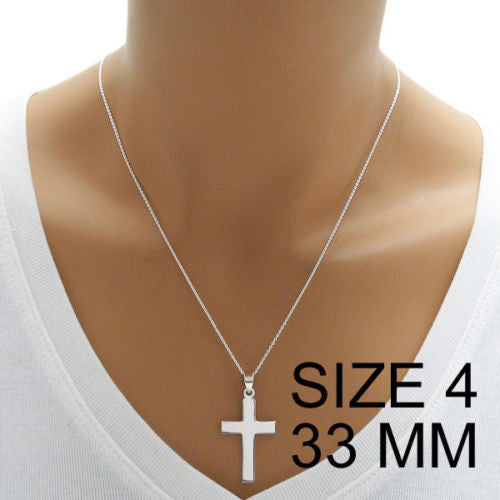 Polished and Simplistic Cross Pendant Charm - 33mm | Wholesale 925 Sterling Silver Pendant - Jewelry | Alternate