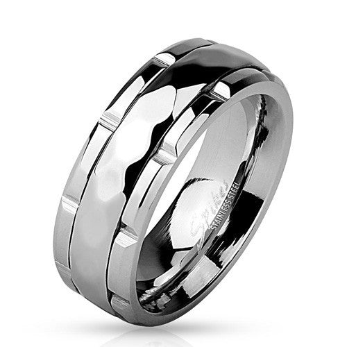 Polished stainless steel spinning ring with diamond faceted band | Wholesale stainless steel rings - Jewelry | Small photo