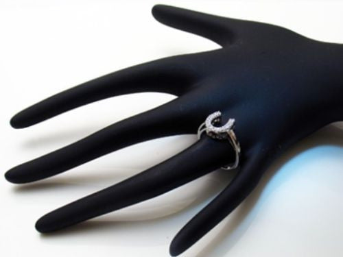 Charming horseshoe ring with CZs around the shoe | Wholesale sterling silver rings - Jewelry | Hand photo