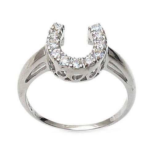 Charming horseshoe ring with CZs around the shoe | Wholesale sterling silver rings - Jewelry | Main photo