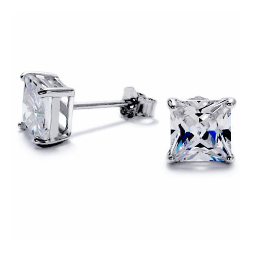 Princess Cut Square CZ Post Stud Earrings in 7mm | Wholesale Sterling Silver | Alternate