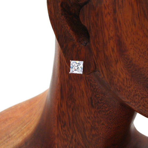 Princess Cut Square CZ Post Stud Earrings in 8mm | Wholesale Sterling Silver | Alternate