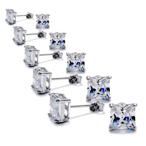 Princess Cut Square CZ Post Stud Earrings in Different Sizes | Wholesale Sterling Silver | Main