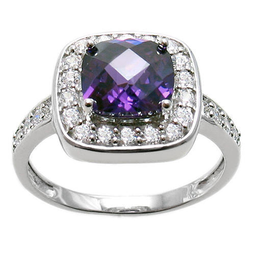 Square cut amethyst purple colored CZ cocktail ring | Wholesale sterling silver rings - Jewelry | Alternate photo