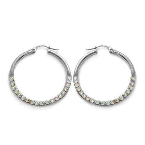 Flawless Rainbow Crystal Hoop Earrings in 33mm | Wholesale Sterling Silver Jewelry | Main