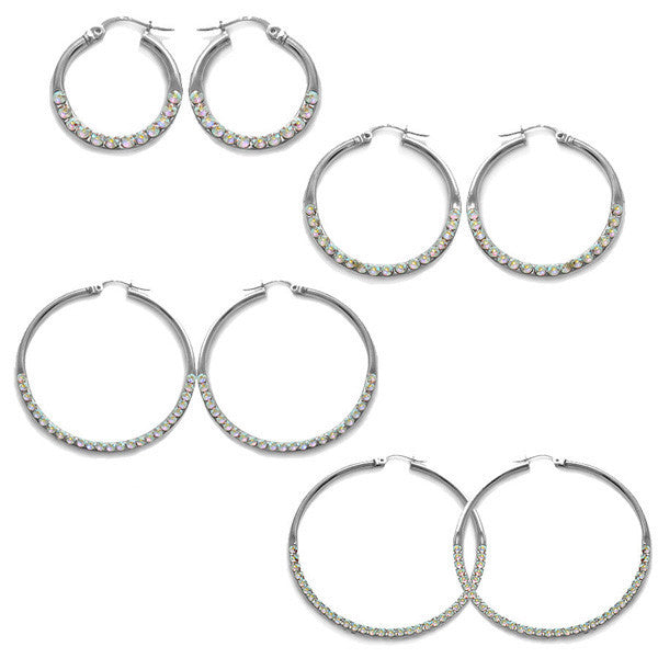 Sophisticated Rainbow Crystal Hoop Earrings in 4 Sizes | Wholesale Sterling Silver Jewelry | Alternate