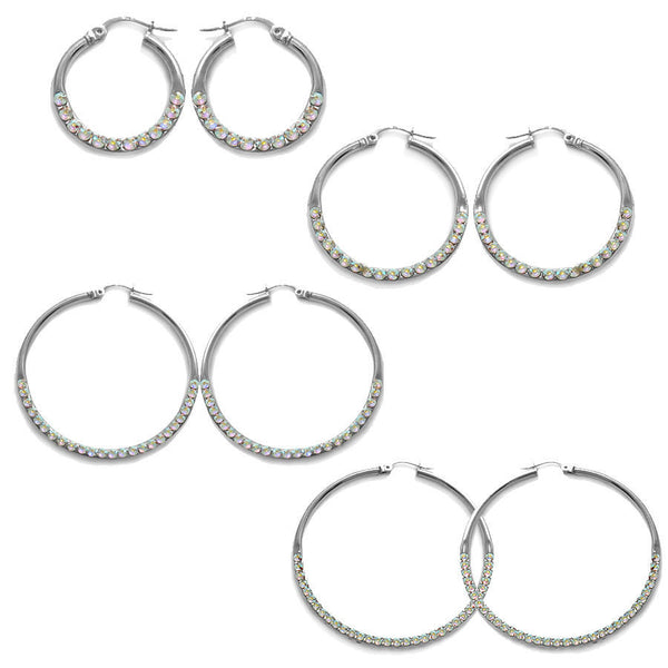 Sophisticated Rainbow Crystal Hoop Earrings in 4 Sizes | Wholesale Sterling Silver Jewelry | Main
