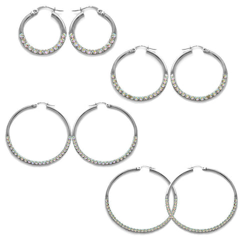 Sophisticated Rainbow Crystal Hoop Earrings in 4 Sizes | Wholesale Sterling Silver Jewelry | Main