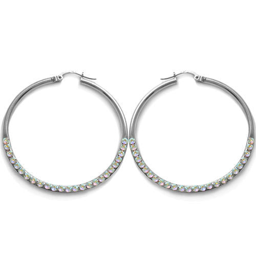 Flawless Rainbow Crystal Hoop Earrings in 43mm | Wholesale Sterling Silver Jewelry | Main