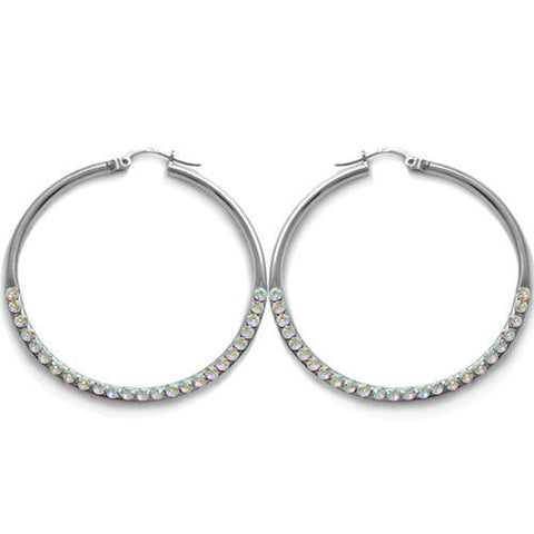 Flawless Rainbow Crystal Hoop Earrings in 43mm | Wholesale Sterling Silver Jewelry | Main