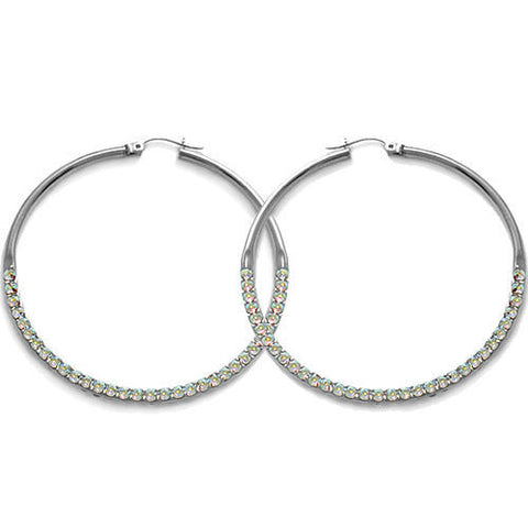 Beautiful Rainbow Crystal Hoop Earrings in 53mm | Wholesale Sterling Silver Jewelry | Main