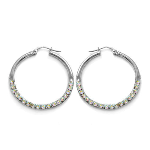 Sophisticated Rainbow Crystal Hoop Earrings in 33mm | Wholesale Sterling Silver Jewelry | Alternate