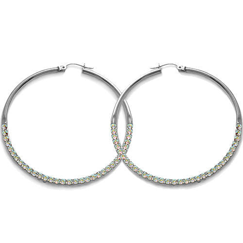 Sophisticated Rainbow Crystal Hoop Earrings in 53mm | Wholesale Sterling Silver Jewelry | Alternate