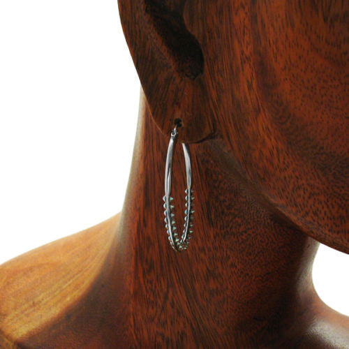 Gorgeous Rainbow Crystal Oval Hoop Earrings in 40mm | Wholesale Sterling Silver Jewelry | Alternate