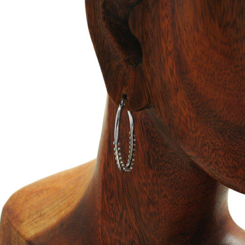 Dressy Rainbow Crystal Oval Hoop Earrings in 34mm | Wholesale Sterling Silver Jewelry | Alternate