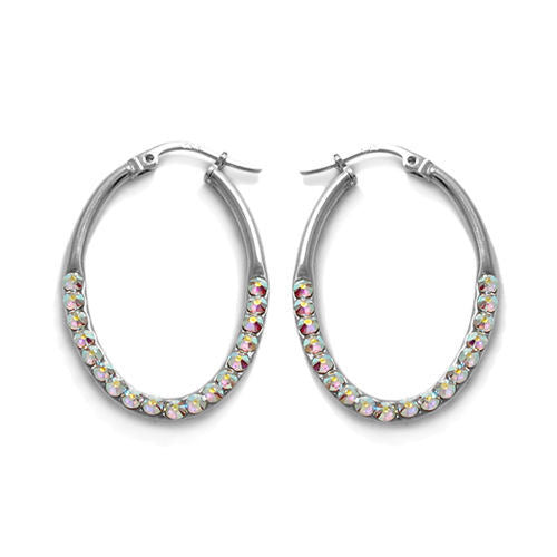Dressy Rainbow Crystal Oval Hoop Earrings in 34mm | Wholesale Sterling Silver Jewelry | Alternate