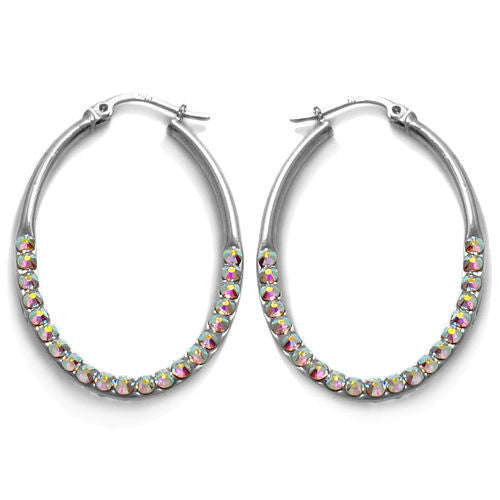 Dressy Rainbow Crystal Oval Hoop Earrings in 40mm | Wholesale Sterling Silver Jewelry | Alternate